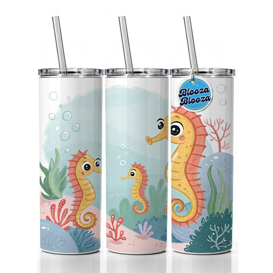 Kawaii Seahorses Skinny Tumbler 20oz with Straw Insulated Water Bottle Gift