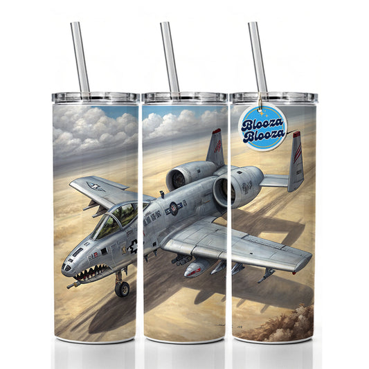 A-10 Warthog Thunderbolt II US Air Force Ground Attack Plane Skinny Tumbler 20oz with Straw Insulated Water Bottle Gift