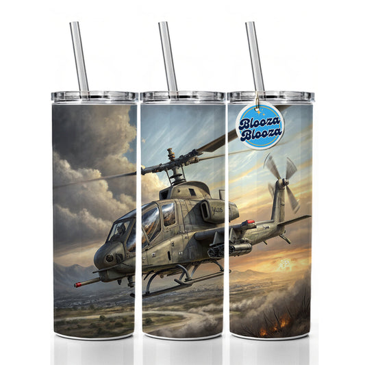 AH-1 SuperCobra US Marines Attack Helicopter Skinny Tumbler 20oz with Straw Insulated Water Bottle Gift