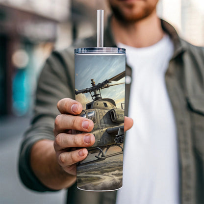 AH-1 SuperCobra US Marines Attack Helicopter Skinny Tumbler 20oz with Straw Insulated Water Bottle Gift