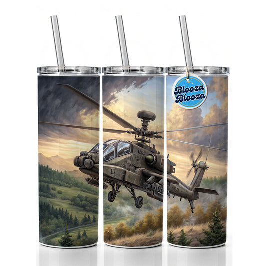 AH-64 Apache US Army Attack Helicopter Flying Skinny Tumbler 20oz with Straw Insulated Water Bottle Gift