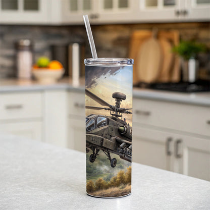 AH-64 Apache US Army Attack Helicopter Flying Skinny Tumbler 20oz with Straw Insulated Water Bottle Gift