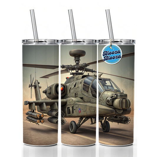 AH-64 Apache US Army Attack Helicopter Skinny Tumbler 20oz with Straw Insulated Water Bottle Gift