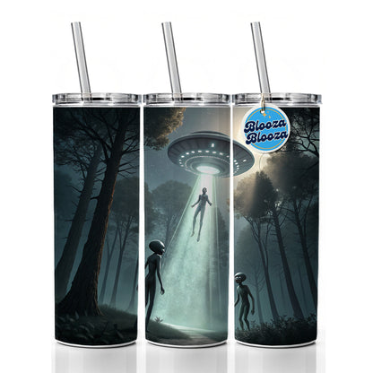 Alien Abduction in the Woods Sci-fi Skinny Tumbler 20oz with Straw Insulated Water Bottle Gift