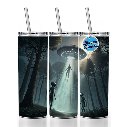 Alien Abduction in the Woods Sci-fi Skinny Tumbler 20oz with Straw Insulated Water Bottle Gift