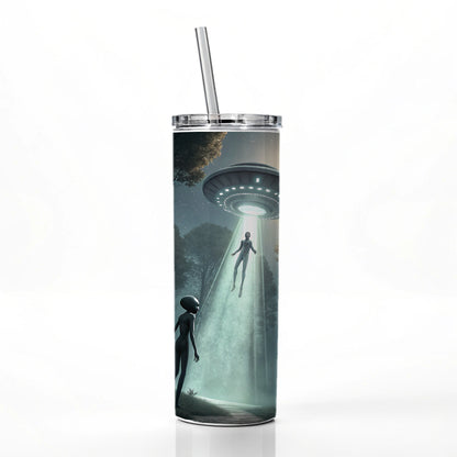 Alien Abduction in the Woods Sci-fi Skinny Tumbler 20oz with Straw Insulated Water Bottle Gift