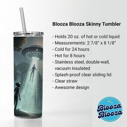 Alien Abduction in the Woods Sci-fi Skinny Tumbler 20oz with Straw Insulated Water Bottle Gift