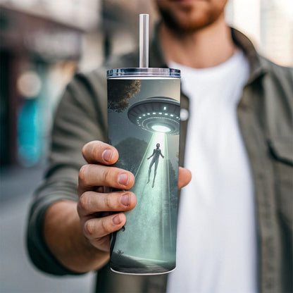 Alien Abduction in the Woods Sci-fi Skinny Tumbler 20oz with Straw Insulated Water Bottle Gift