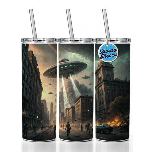Alien Martian Invasion Destruction Of Earth Sci-fi Skinny Tumbler 20oz with Straw Insulated Water Bottle Gift