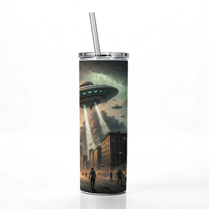 Alien Martian Invasion Destruction Of Earth Sci-fi Skinny Tumbler 20oz with Straw Insulated Water Bottle Gift