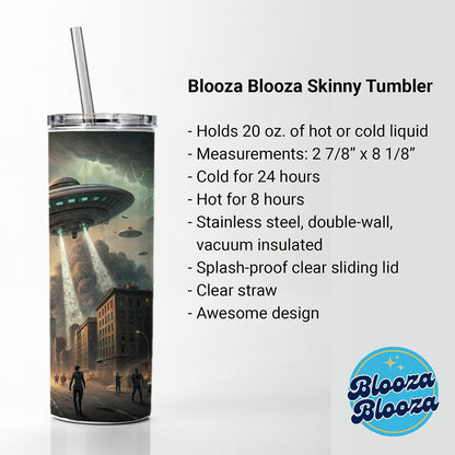 Alien Martian Invasion Destruction Of Earth Sci-fi Skinny Tumbler 20oz with Straw Insulated Water Bottle Gift