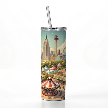 Americana New York World's Fair Skinny Tumbler 20oz with Straw Insulated Water Bottle Gift