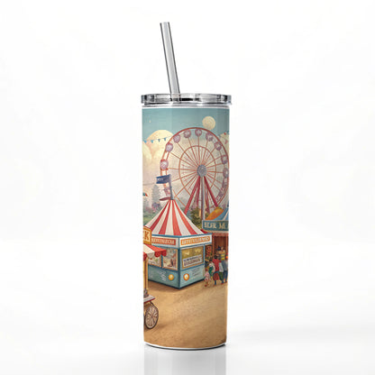 Americana State Fair Scene Skinny Tumbler 20oz with Straw Insulated Water Bottle Gift