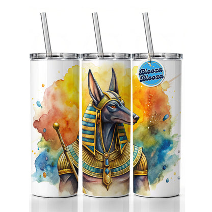 Ancient Egyptian God Anubis Watercolor Skinny Tumbler 20oz with Straw Insulated Water Bottle Gift