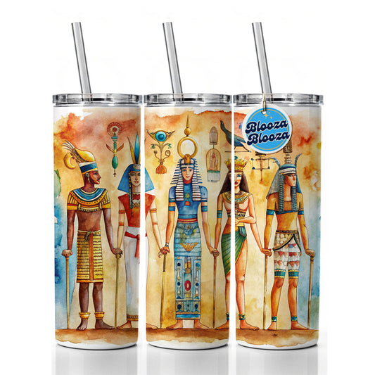 Ancient Egyptian Hieroglyphics Pharaohs Gods Watercolor Skinny Tumbler 20oz with Straw Insulated Water Bottle Gift