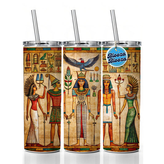 Ancient Egyptian Hieroglyphics Pharaohs Gods Skinny Tumbler 20oz with Straw Insulated Water Bottle Gift