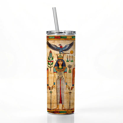Ancient Egyptian Hieroglyphics Pharaohs Gods Skinny Tumbler 20oz with Straw Insulated Water Bottle Gift