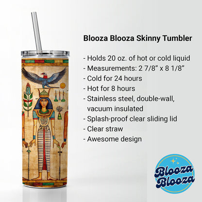 Ancient Egyptian Hieroglyphics Pharaohs Gods Skinny Tumbler 20oz with Straw Insulated Water Bottle Gift