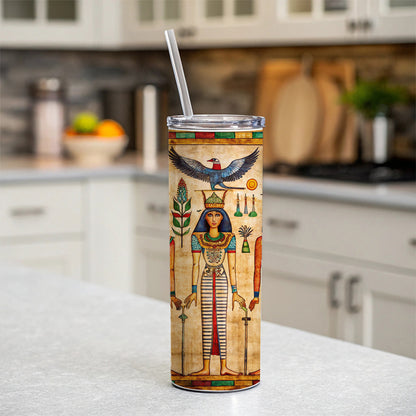 Ancient Egyptian Hieroglyphics Pharaohs Gods Skinny Tumbler 20oz with Straw Insulated Water Bottle Gift