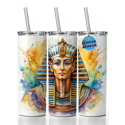 Ancient Egyptian Pharaoh Watercolor Skinny Tumbler 20oz with Straw Insulated Water Bottle Gift