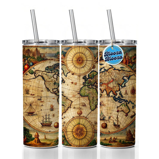 Ancient Nautical World Maritime Map Skinny Tumbler 20oz with Straw Insulated Water Bottle Gift