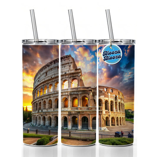 Ancient Rome Coliseum at Sunset Skinny Tumbler 20oz with Straw Insulated Water Bottle Gift