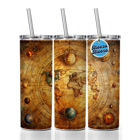 Ancient Worn Map Of The Earth and Solar System Skinny Tumbler 20oz with Straw Insulated Water Bottle Gift