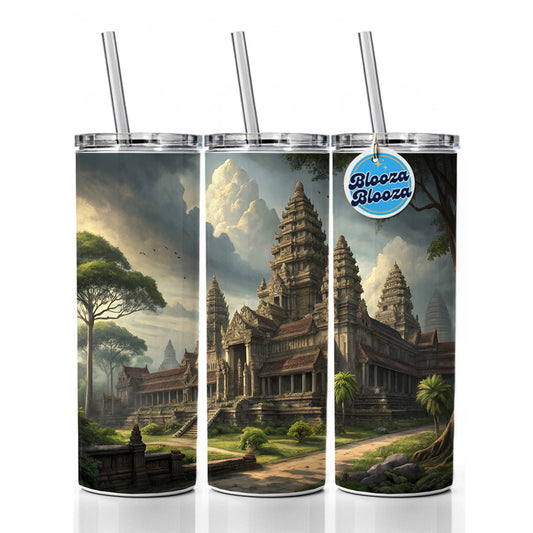 Angkor Wat Hindu Buddhist Temple Cambodia Skinny Tumbler 20oz with Straw Insulated Water Bottle Gift