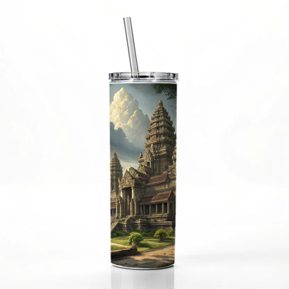 Angkor Wat Hindu Buddhist Temple Cambodia Skinny Tumbler 20oz with Straw Insulated Water Bottle Gift