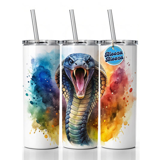 Angry Cobra Snake Reptile Watercolor Skinny Tumbler 20oz with Straw Insulated Water Bottle Gift