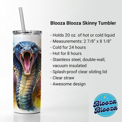 Angry Cobra Snake Reptile Watercolor Skinny Tumbler 20oz with Straw Insulated Water Bottle Gift