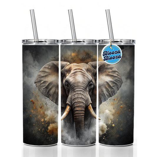 Angry Elephant Black Watercolor Skinny Tumbler 20oz with Straw Insulated Water Bottle Gift