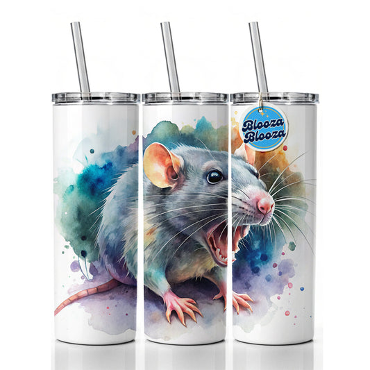 Angry Rat Watercolor Skinny Tumbler 20oz with Straw Insulated Water Bottle Gift
