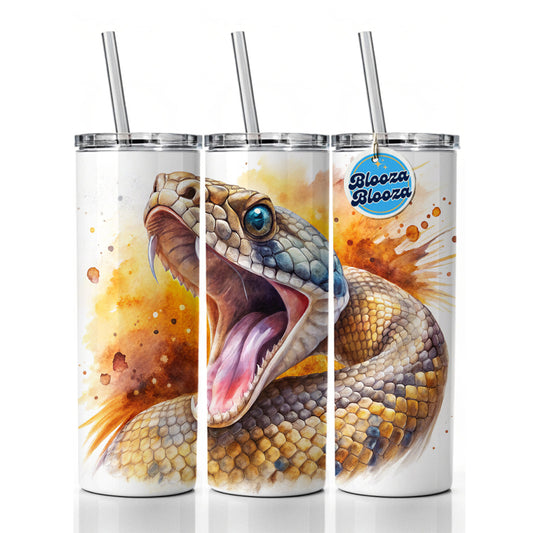Angry Rattlesnake Snake Reptile Watercolor Skinny Tumbler 20oz with Straw Insulated Water Bottle Gift