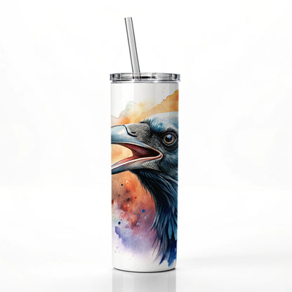 Angry Raven Watercolor Skinny Tumbler 20oz with Straw Insulated Water Bottle Gift
