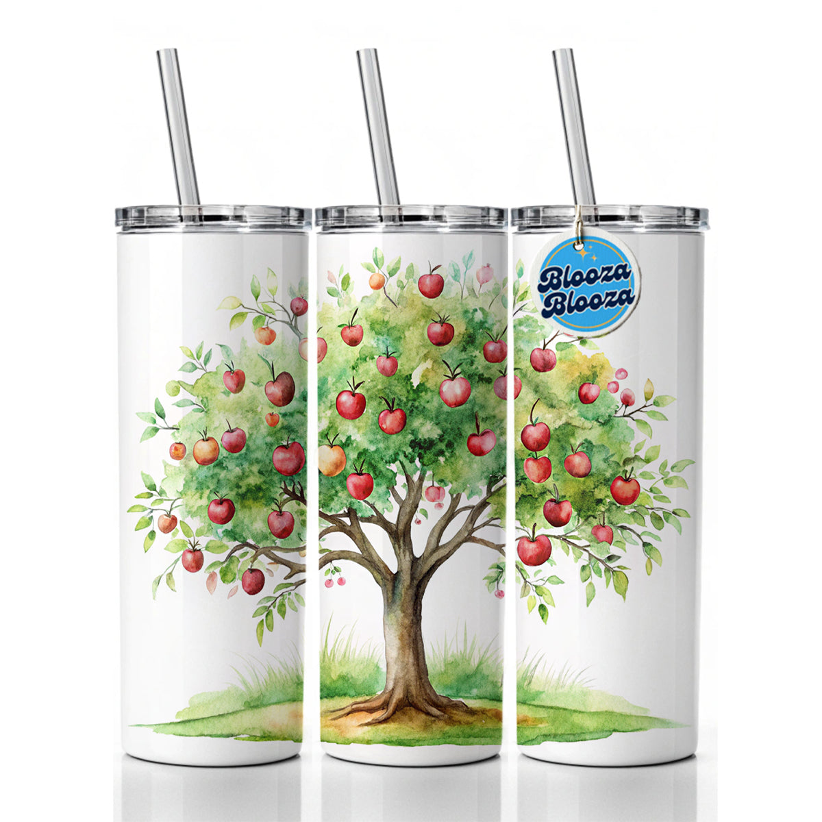 Apple Tree Watercolor Skinny Tumbler 20oz with Straw Insulated Water Bottle Gift