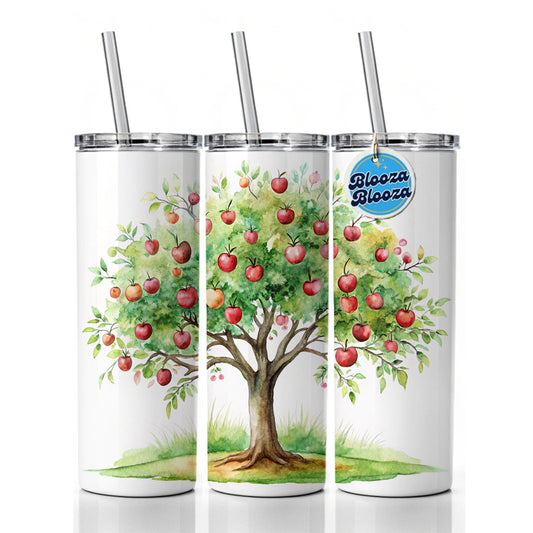 Apple Tree Watercolor Skinny Tumbler 20oz with Straw Insulated Water Bottle Gift
