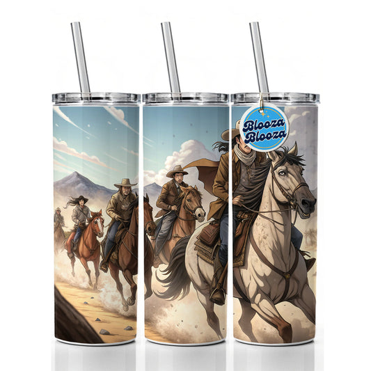 Bandits Riding Hard Old West Cowboys Western Skinny Tumbler 20oz with Straw Insulated Water Bottle Gift