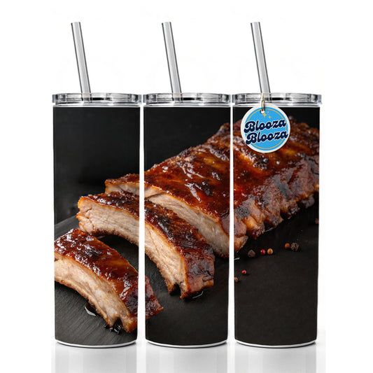 BBQ Baby Back Ribs Skinny Tumbler 20oz with Straw Insulated Water Bottle Gift