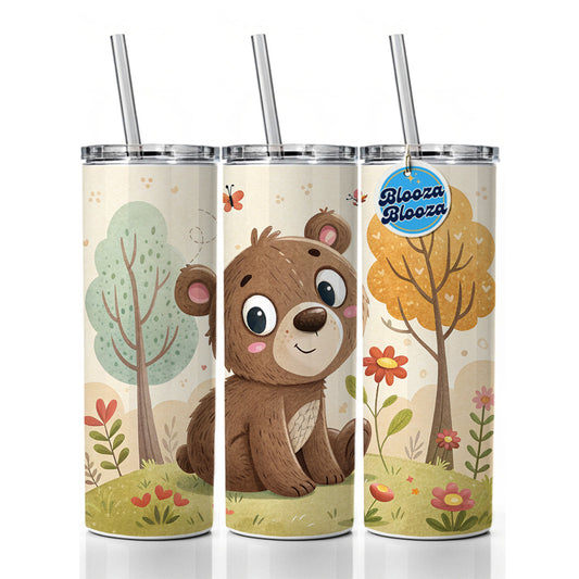 Bear Children's Illustration Style Skinny Tumbler 20oz with Straw Insulated Water Bottle Gift