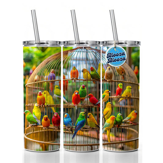 Bird Cage with Canaries Skinny Tumbler 20oz with Straw Insulated Water Bottle Gift