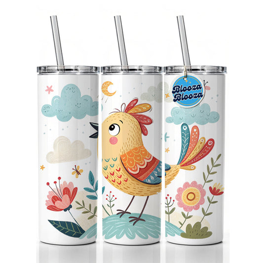 Bird Children's Illustration Style Skinny Tumbler 20oz with Straw Insulated Water Bottle Gift