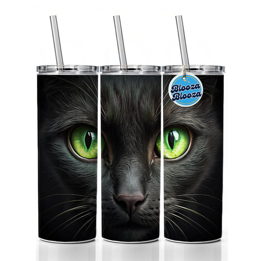 Black Cat with Green Eyes Skinny Tumbler 20oz with Straw Insulated Water Bottle Gift