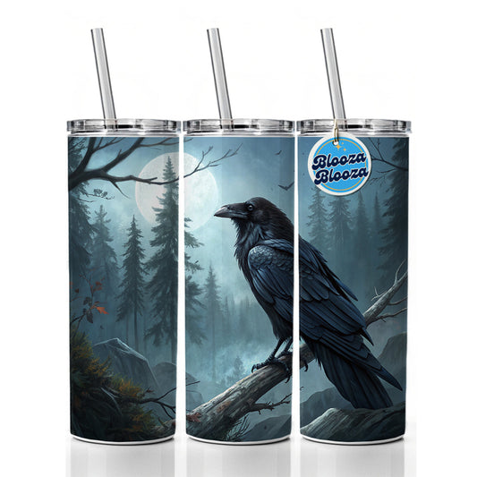 Black Raven at Night Under a Full Moon Skinny Tumbler 20oz with Straw Insulated Water Bottle Gift