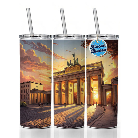 Brandenburg Gate At Sunset Berlin Germany Skinny Tumbler 20oz with Straw Insulated Water Bottle Gift