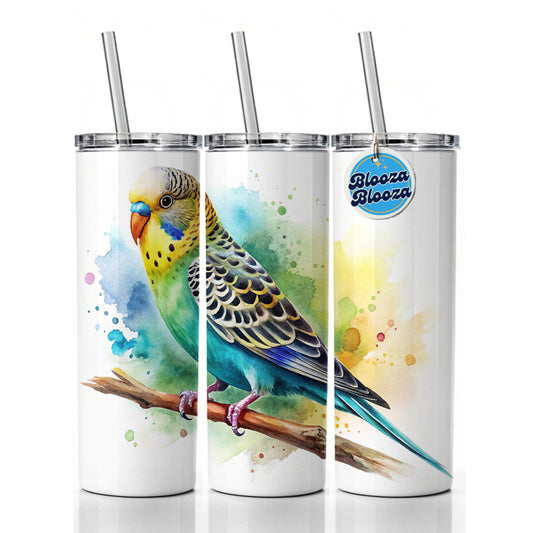 Budgerigar Budgie Parakeet Bird Watercolor Skinny Tumbler 20oz with Straw Insulated Water Bottle Gift