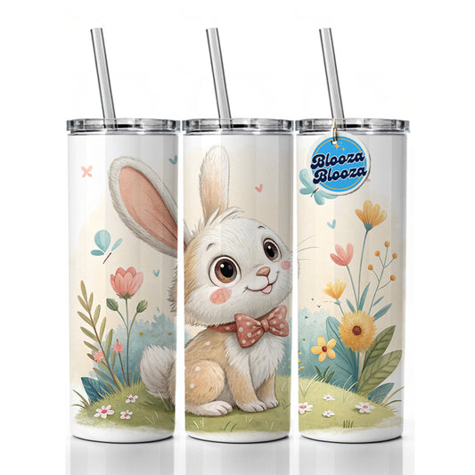 Bunny Rabbit Children's Illustration Style Skinny Tumbler 20oz with Straw Insulated Water Bottle Gift