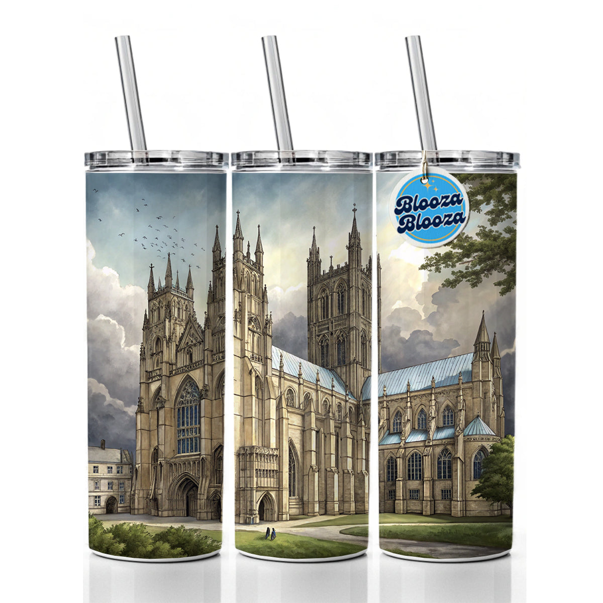 Canterbury Cathedral England Great Britain Skinny Tumbler 20oz with Straw Insulated Water Bottle Gift