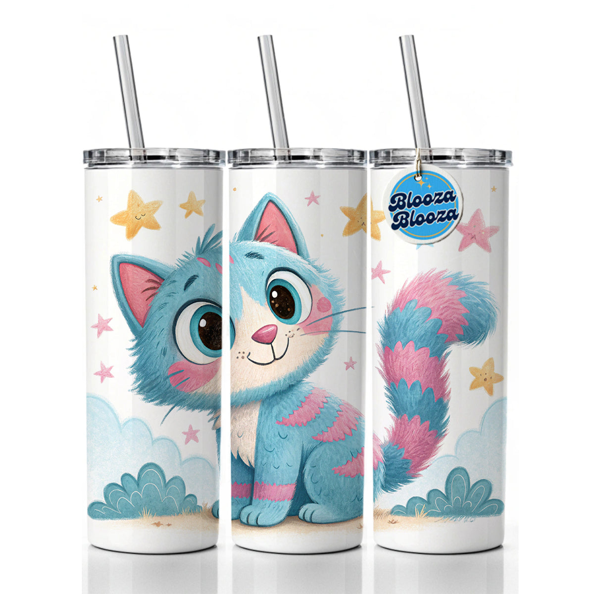 Cat Children's Illustration Style Skinny Tumbler 20oz with Straw Insulated Water Bottle Gift