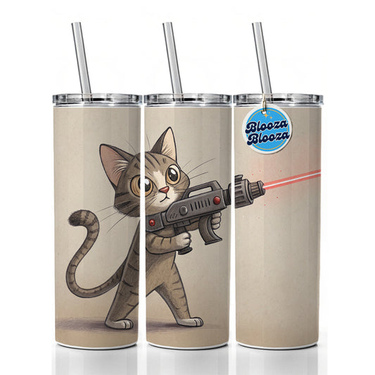 Cat With Laser Gun Sci-fi Cartoon Skinny Tumbler 20oz with Straw Insulated Water Bottle Gift